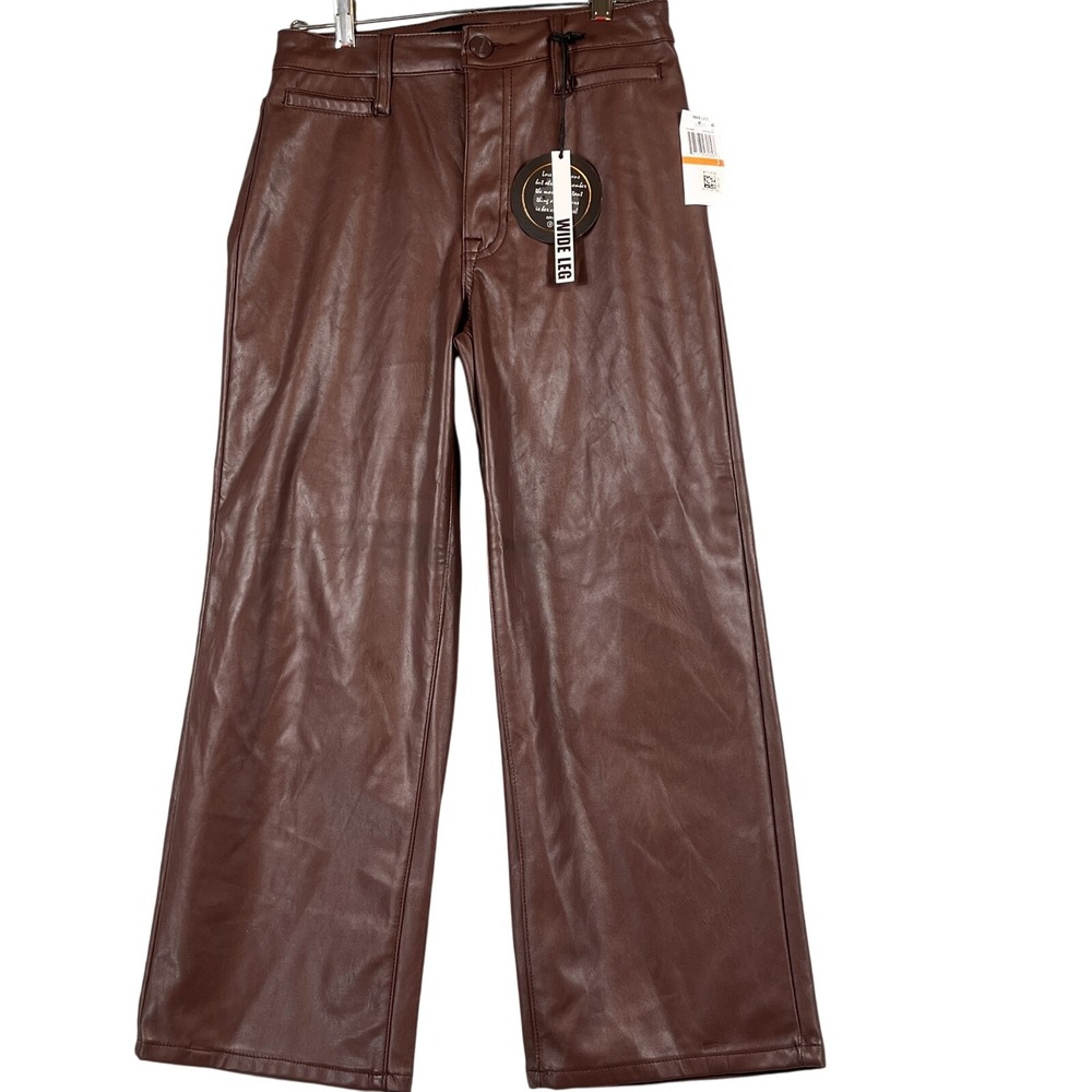 Dollhouse Juniors 3 Women 0/2 Pants Vegan Leather Wide Leg Amber Chocolate Brown